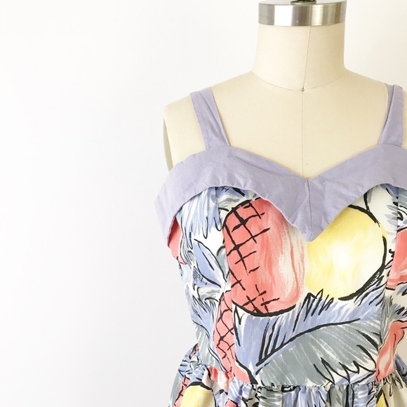 Vintage Fruit Print Dress Summer Pineapple Purple - Picture 2 of 5